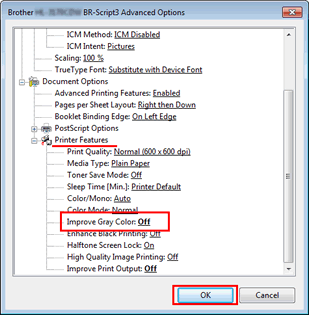 Voorkeursinstellingen van Windows BR-Script-driver
