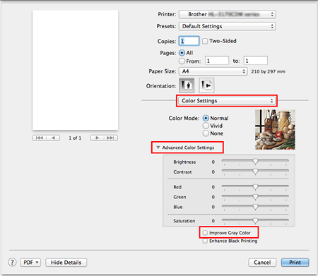 Print dialog of Mac OS X CUPS printer driver