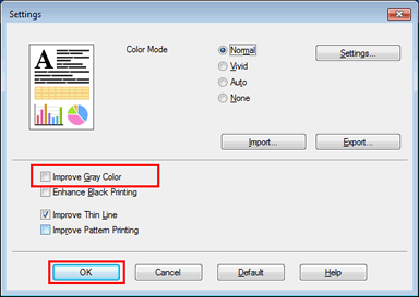 Settings of Windows printer driver