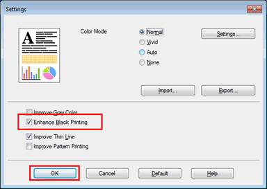 Settings of Windows printer driver