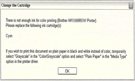 Imprimer en utilisant seulement la cartouche d'encre noire lorsque les  cartouches d'encre couleur sont vides. | Brother