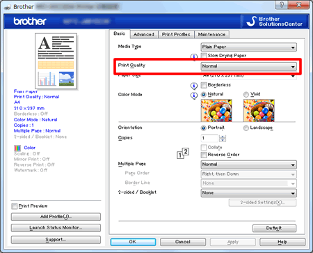 Change the print mode at the Print Quality