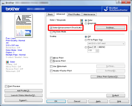 Open Color Enhancement Settings