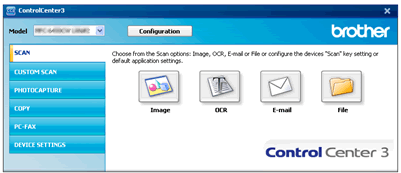 Configure or change the settings of the ControlCenter 2 or 3 scanning  options | Brother