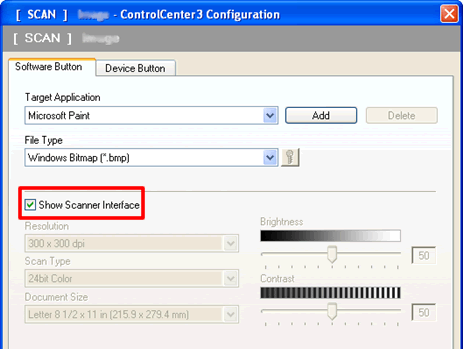 Configure change the settings the ControlCenter 2 or 3 scanning options | Brother