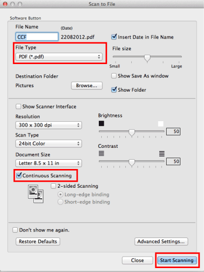 Scan to file setting