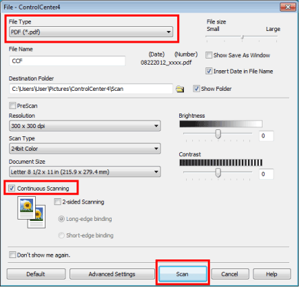 Scan multiple pages into one file instead of each scan being saved as a  separate file. | Brother