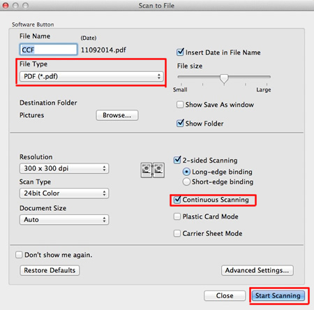 Scan settings dialog Scan settings dialog