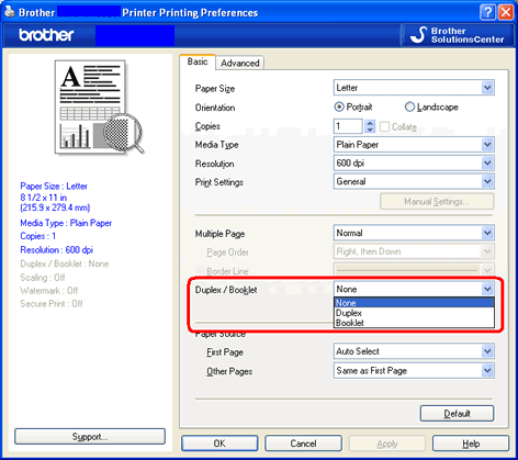 Cum selectez duplex automat sau broşură folosind un calculator cu Windows?  | Brother