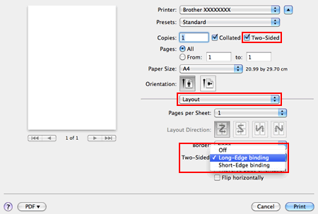 change default settings for two sided print mac