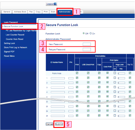 SFL administrator password