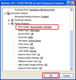 Printing Preferences dialog box of BR-Script driver