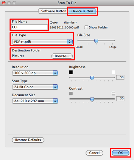 "La ventana Configuración de exploración del dispositivo"