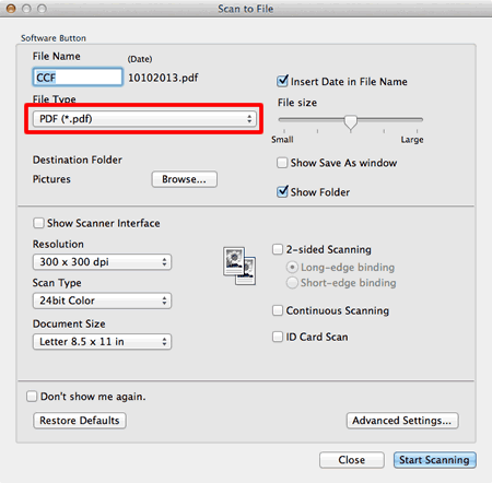 Escanear y guardar un documento en formato PDF para Macintosh (Scan to  File) | Brother