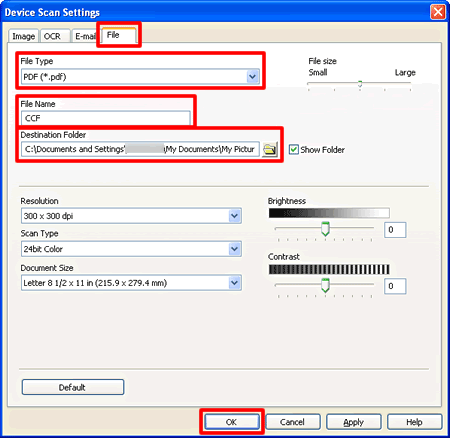 La ventana Configuración de escaneo del dispositivo (“Device Scan Settings”)