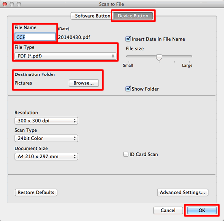 Eseguire una scansione e salvare il documento in formato PDF utilizzando il  tasto SCAN sulla mia periferica Brother (Scan To File) | Brother