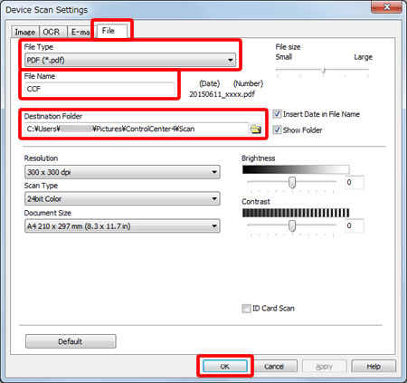 The Device Scan Settings window