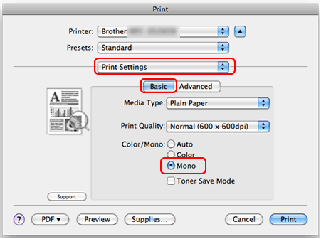 Imprim în principal documente alb-negru. Cum pot opri utilizarea cartușelor  color când imprim? | Brother