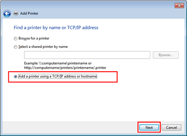Wyszukiwanie drukarki według nazwy lub adresu TCP/IP