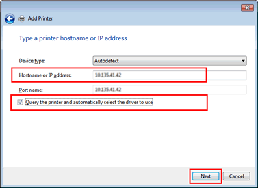 Type a printer hostname or IP address