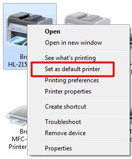 windows 7 set default printer