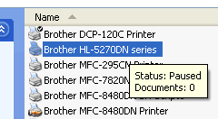 The printer status is Offline or Paused. | Brother