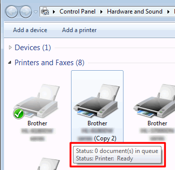 Check Remote Printer Status The printer status is Offline or Paused. | Brother