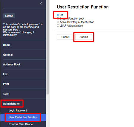 User Restriction Function