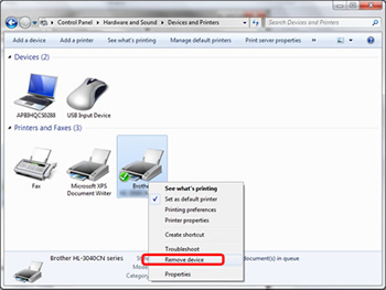 remove printer windows 7