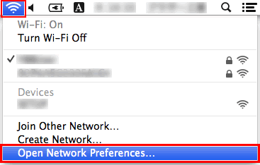 Fare clic sull'icona Wi-Fi o AirPort, quindi fare clic su Apri Preferenze di rete.