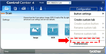 Configuration mune in ControlCenter4 supporting Advanced Mode only