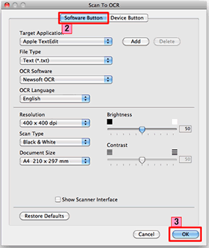 The settings window for Scan to OCR