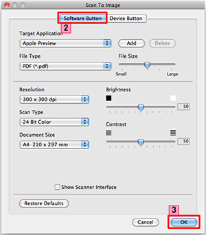 The settings window for Scan to Image