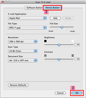 The settings window for Scan to E-mail