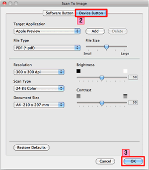 The settings window for Scan to Image