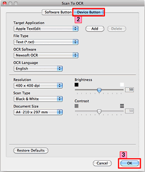 The settings window for Scan to OCR