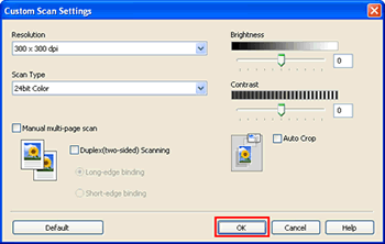 The Custom Scan Settings window 