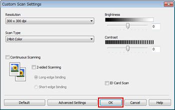 The Custom Scan Settings window