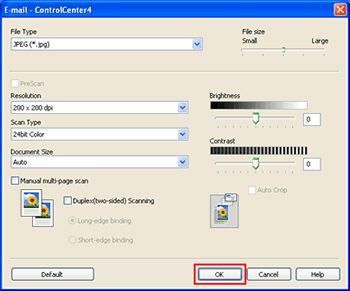 The settings window for Scan to E-mail