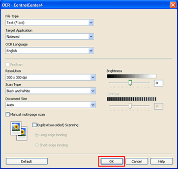 The settings window for Scan to OCR