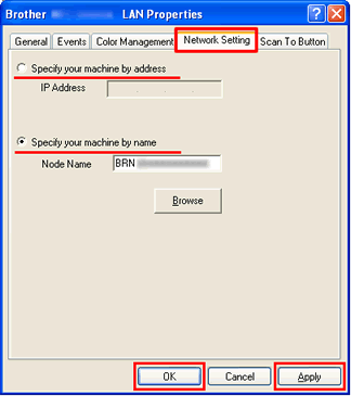 Network Scanner Properties dialog box (Network Setting tab)