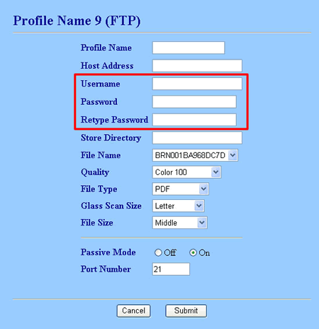 Nombre de perfil FTP