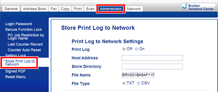 Print Log to Network Settings