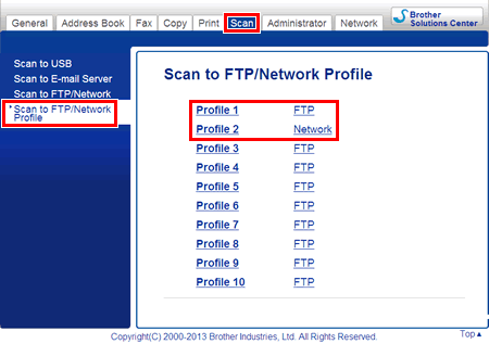 Scanare în profil FTP/rețea