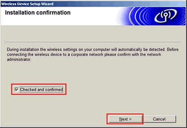 Installation confirmation Installation confirmation