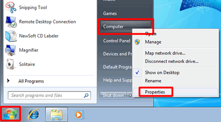 Kliknij prawym przyciskiem myszy ikonę Komputer lub Mój komputer w menu Start.