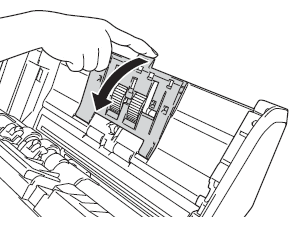 Öffnen Sie die Lasche der Abdeckung der Aufnahmewalze