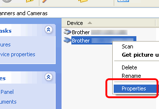 Fare clic con il pulsante destro del mouse sull'icona dello scanner e selezionare Proprietà.