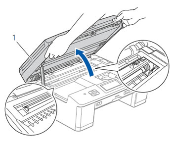 Lift scanner cover and remove jammed paper