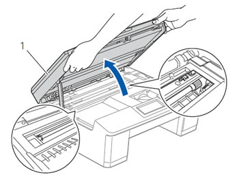 Lift scanner cover and remove jammed paper